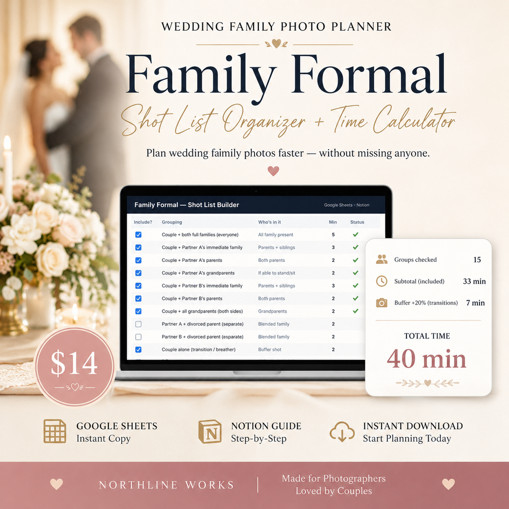 Family Formal Shot List Organizer + Time Calculator